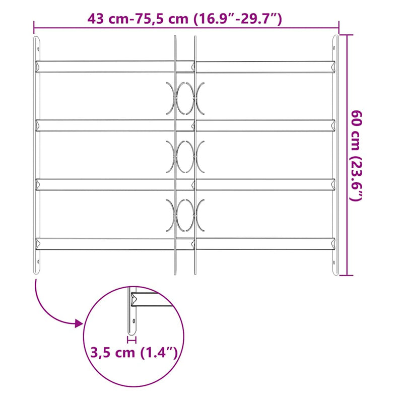 4 keresztrudas állítható biztonsági rács ablakra 500-650 mm