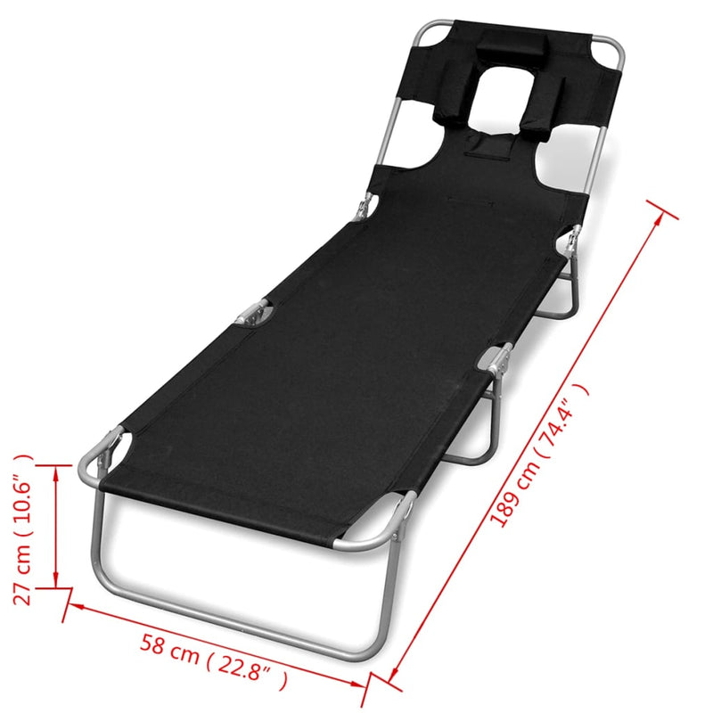 vidaXL fekete összecsukható porszórt acél napozóágy fejpárnával