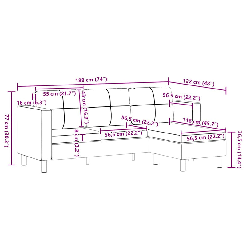vidaXL 3 személyes fehér műbőr elemes kanapé