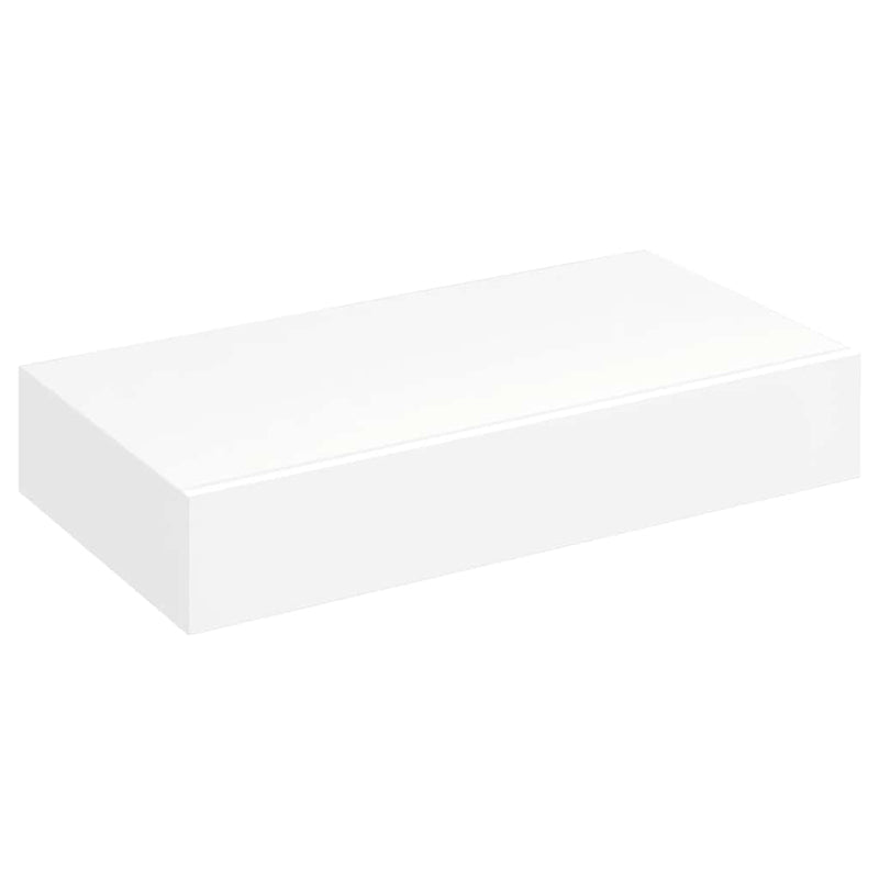 Fehér MDF lebegő fali könyvpolc/DVD tároló 1 fiókkal