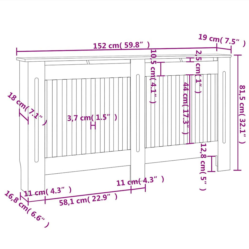 Fehér MDF radiátorburkolatos szekrény 152 cm