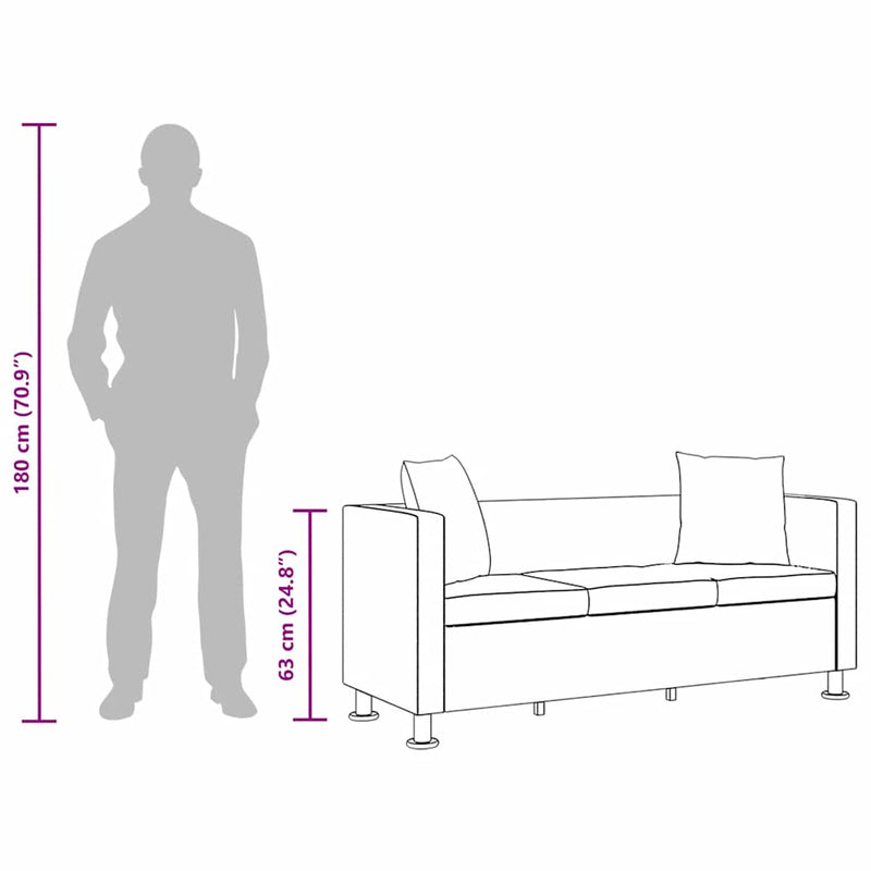 vidaXL fekete 3 személyes műbőr kanapé