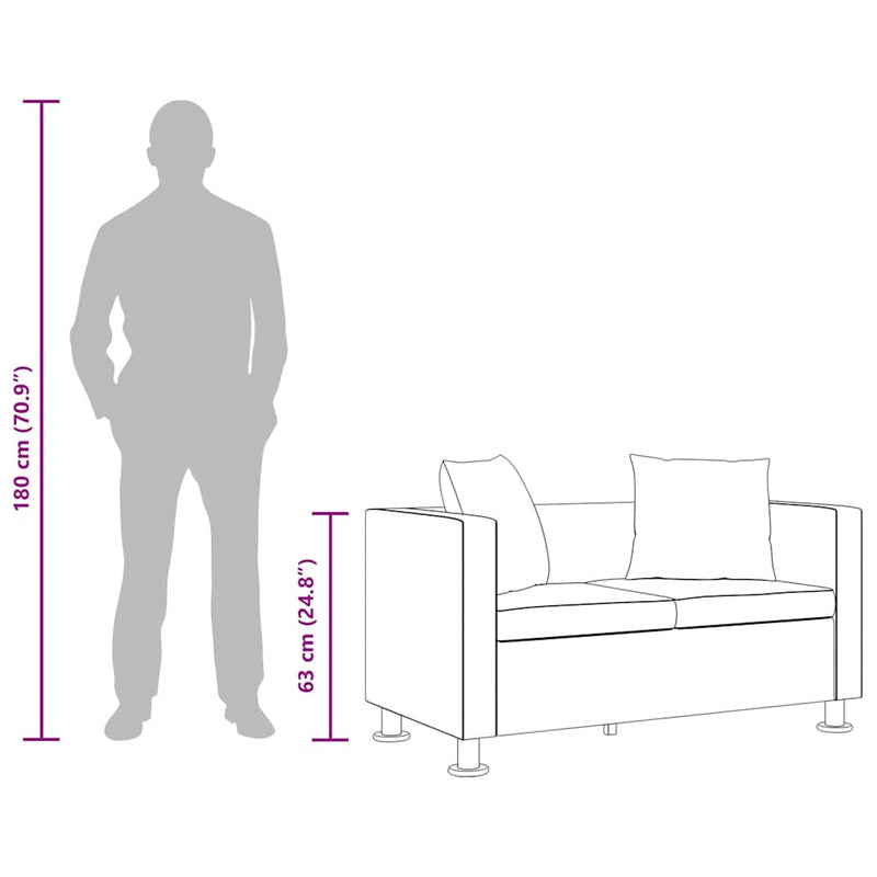 vidaXL fekete 2 személyes műbőr kanapé