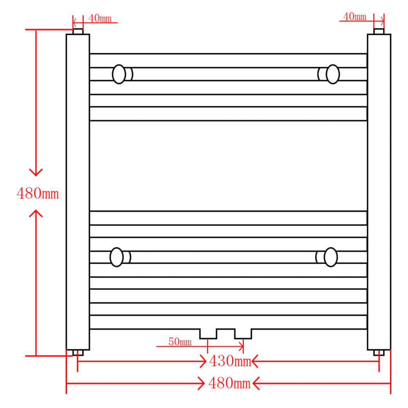 Fekete fürdőszobai egyenes törölközőtartó központi fűtéssel 480x480 mm