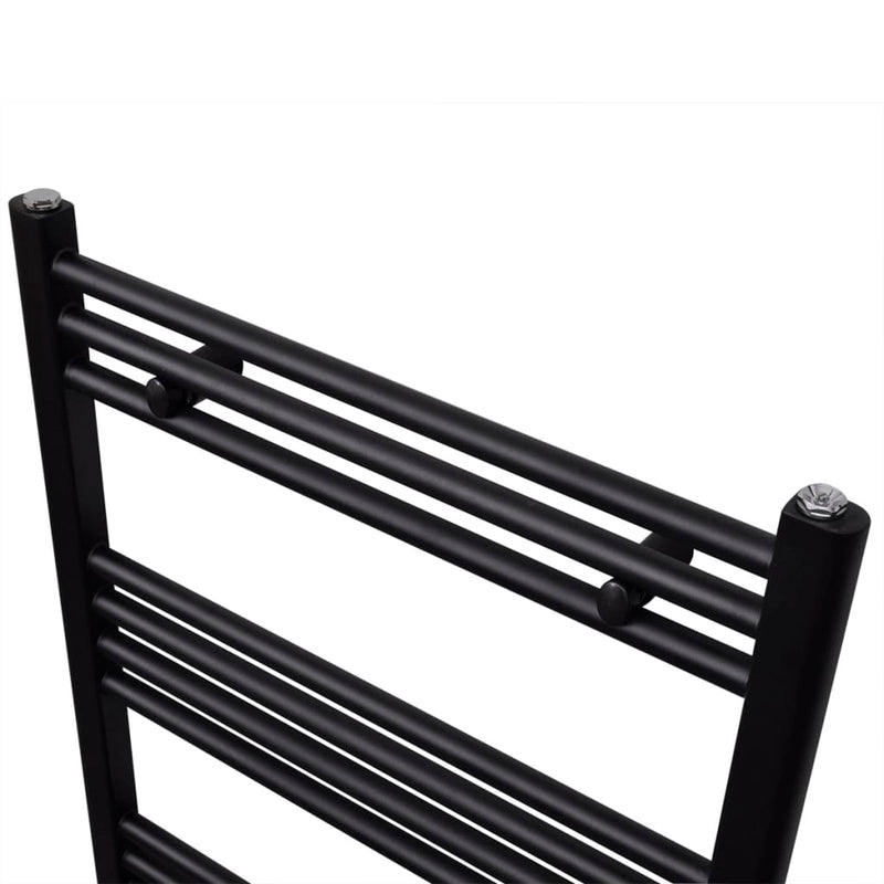 Fekete fürdőszobai egyenes törölközőtartó központi fűtéssel 500x1160mm