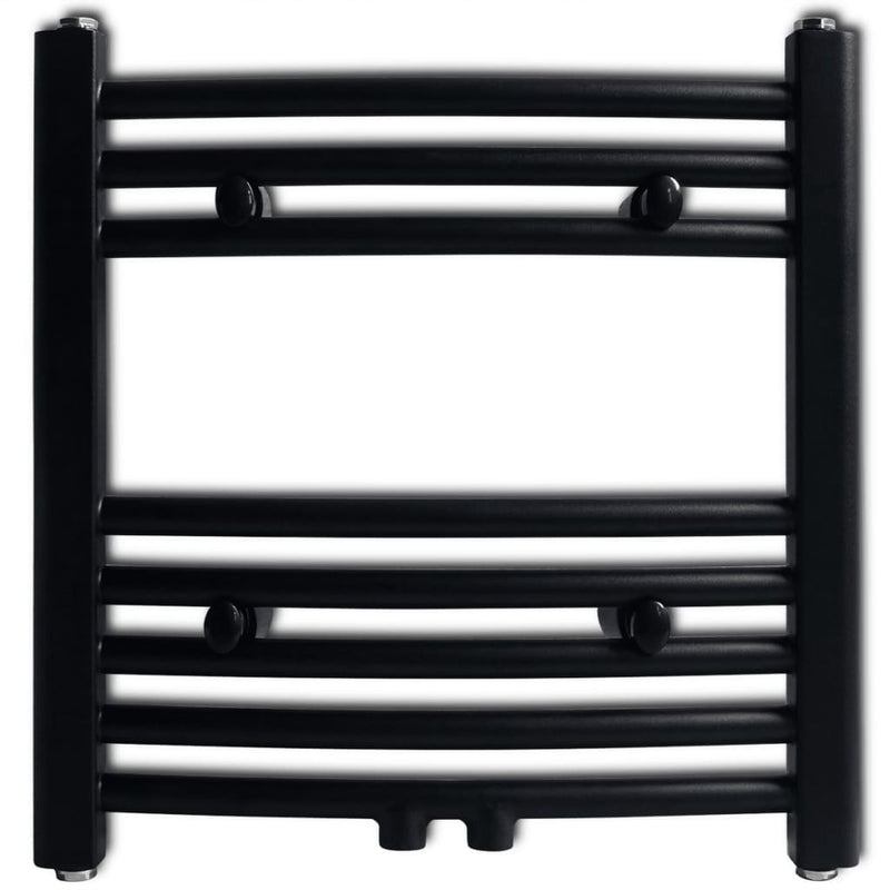 Fekete fürdőszobai íves törölközőtartó központi fűtéssel 480x480 mm