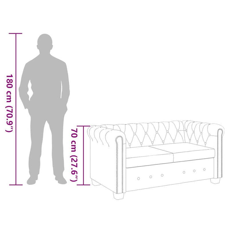 vidaXL 2 személyes fekete műbőr Chesterfield kanapé