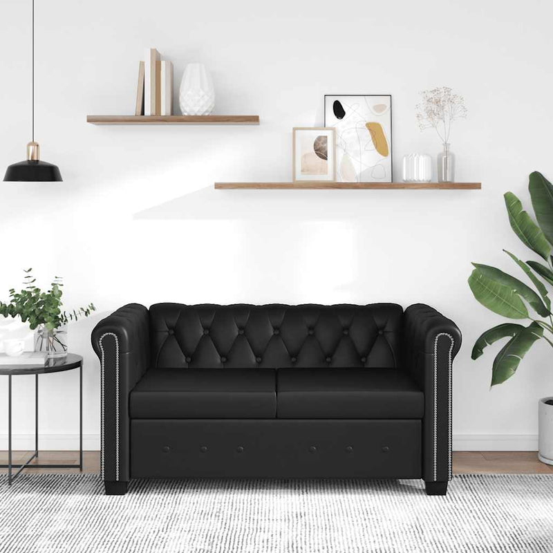 vidaXL 2 személyes fekete műbőr Chesterfield kanapé