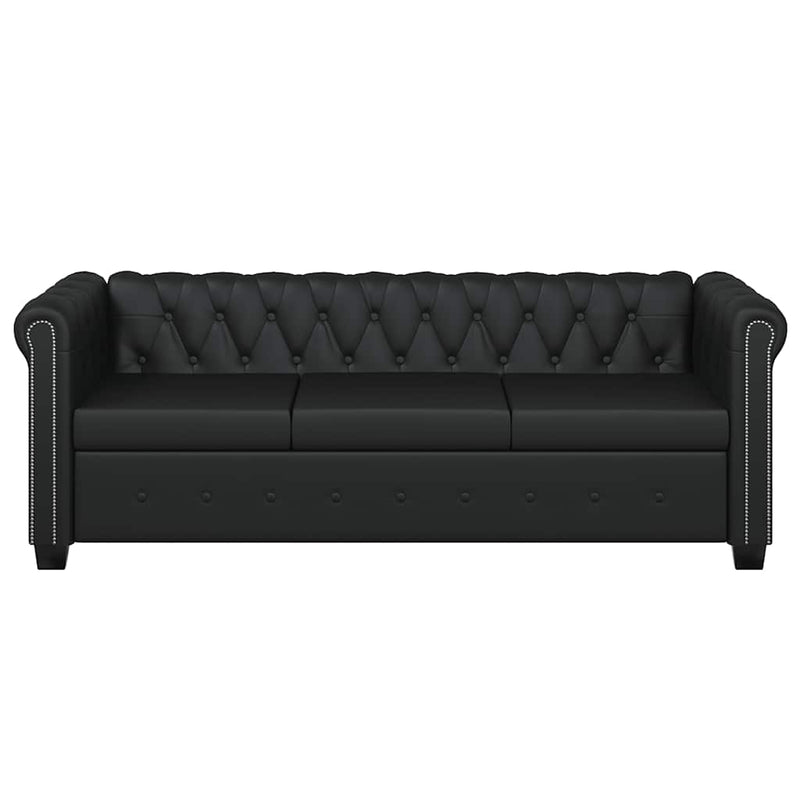 vidaXL 3 személyes fekete műbőr Chesterfield kanapé