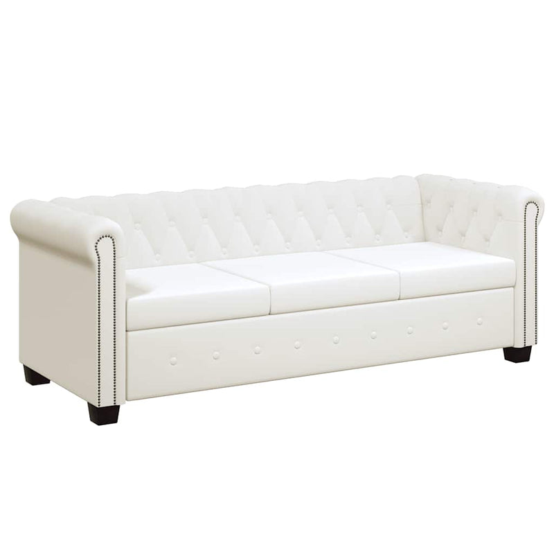 vidaXL 3 személyes fehér műbőr Chesterfield kanapé