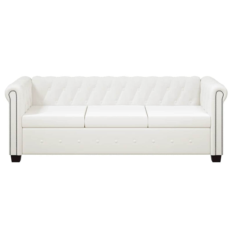 vidaXL 3 személyes fehér műbőr Chesterfield kanapé