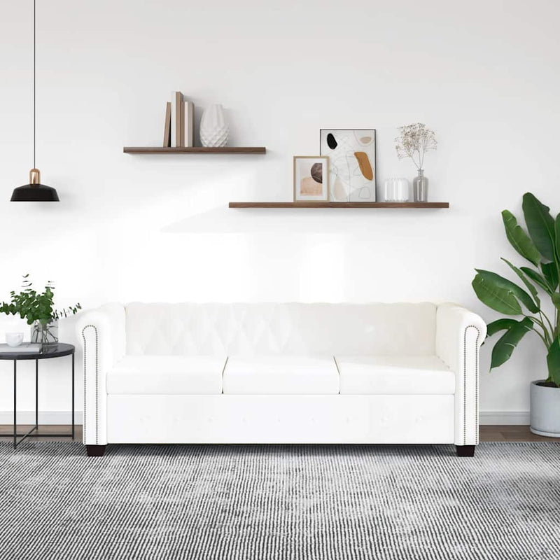 vidaXL 3 személyes fehér műbőr Chesterfield kanapé