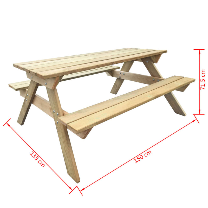 vidaXL fa piknik asztal 150 x 135 x 71,5 cm