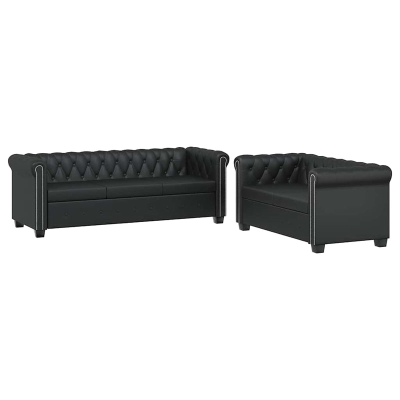 vidaXL 2 személyes és 3 személyes fekete műbőr Chesterfield kanapé