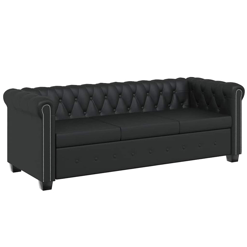 vidaXL 2 személyes és 3 személyes fekete műbőr Chesterfield kanapé
