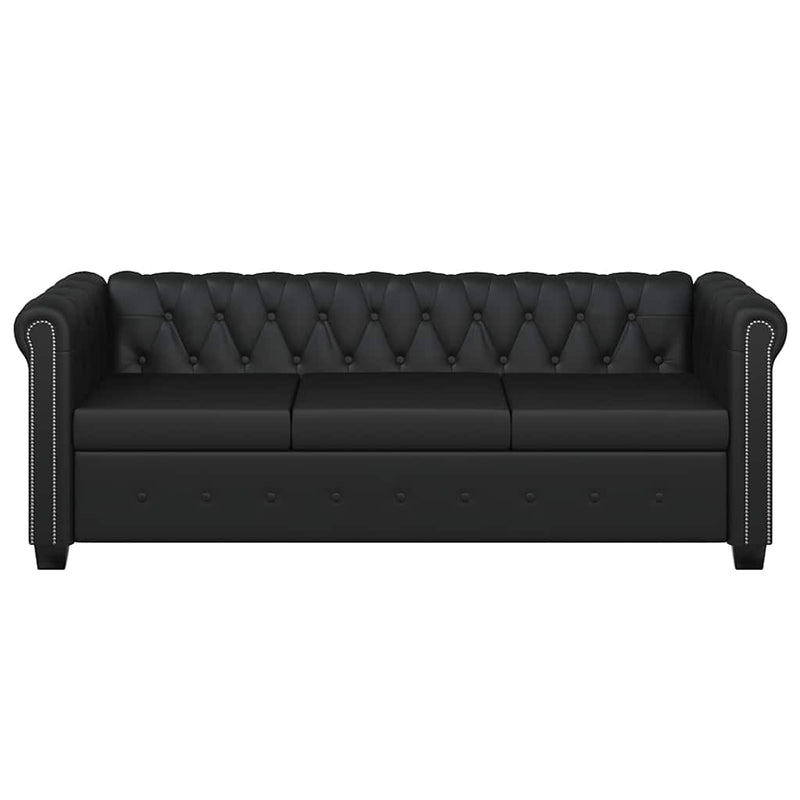 vidaXL 2 személyes és 3 személyes fekete műbőr Chesterfield kanapé