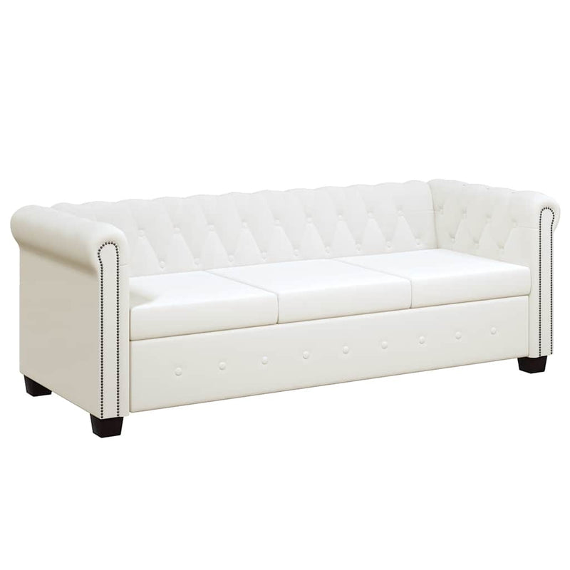 vidaXL 2 személyes és 3 személyes fehér műbőr Chesterfield kanapé