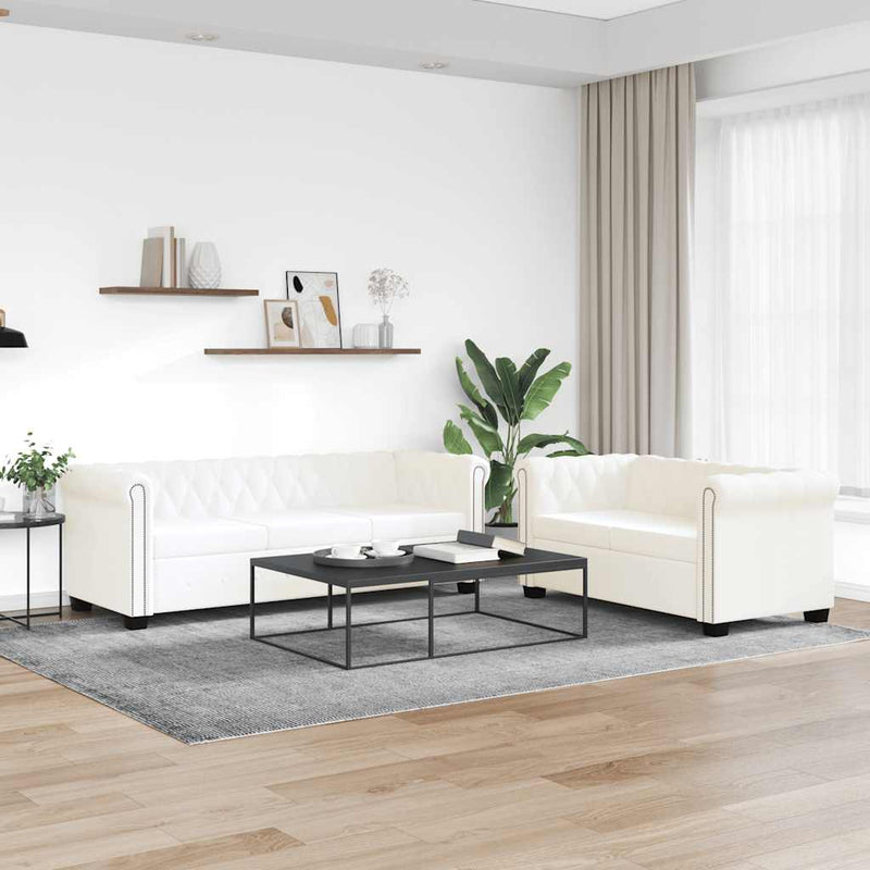 vidaXL 2 személyes és 3 személyes fehér műbőr Chesterfield kanapé