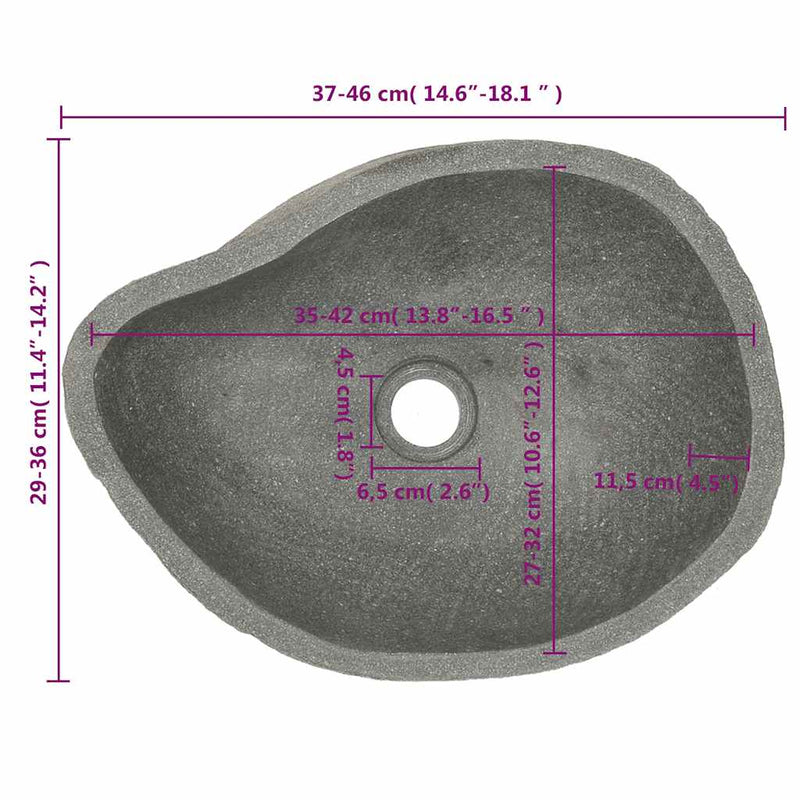 vidaXL ovális folyami kő mosdókagyló (37-46) x (29-36) cm