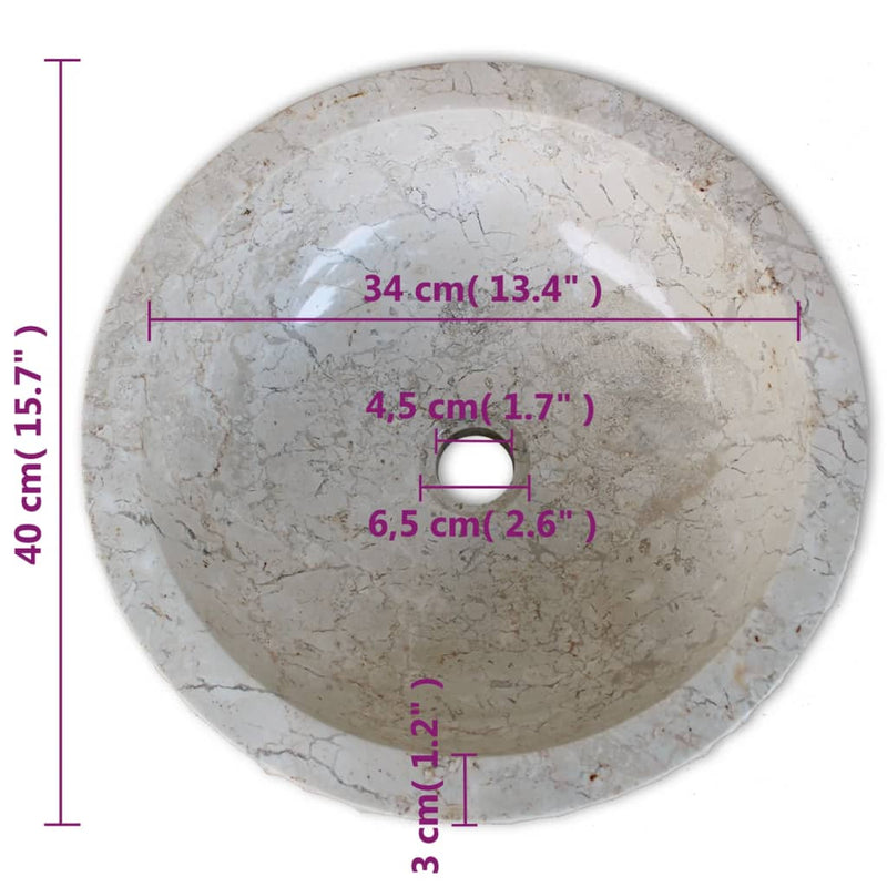 vidaXL krémszínű fürdőszobai mosdókagyló 40 cm