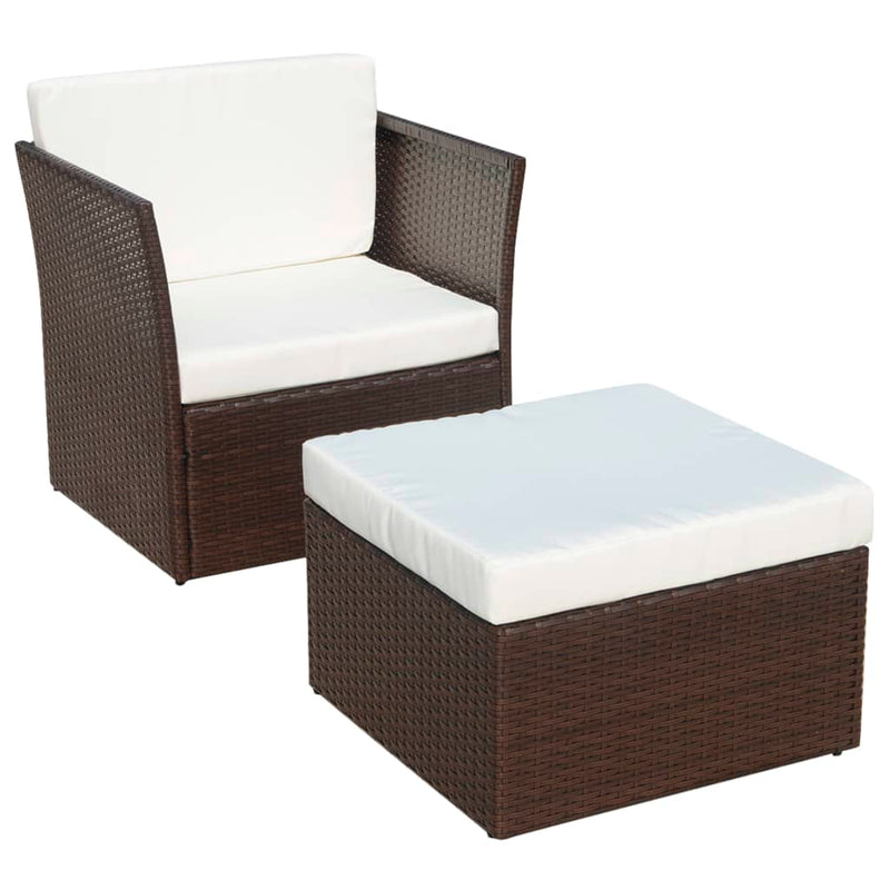 vidaXL barna kerti polyrattan szék zsámollyal