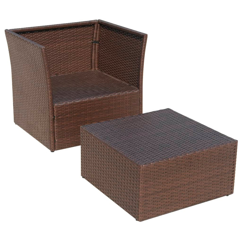 vidaXL barna kerti polyrattan szék zsámollyal