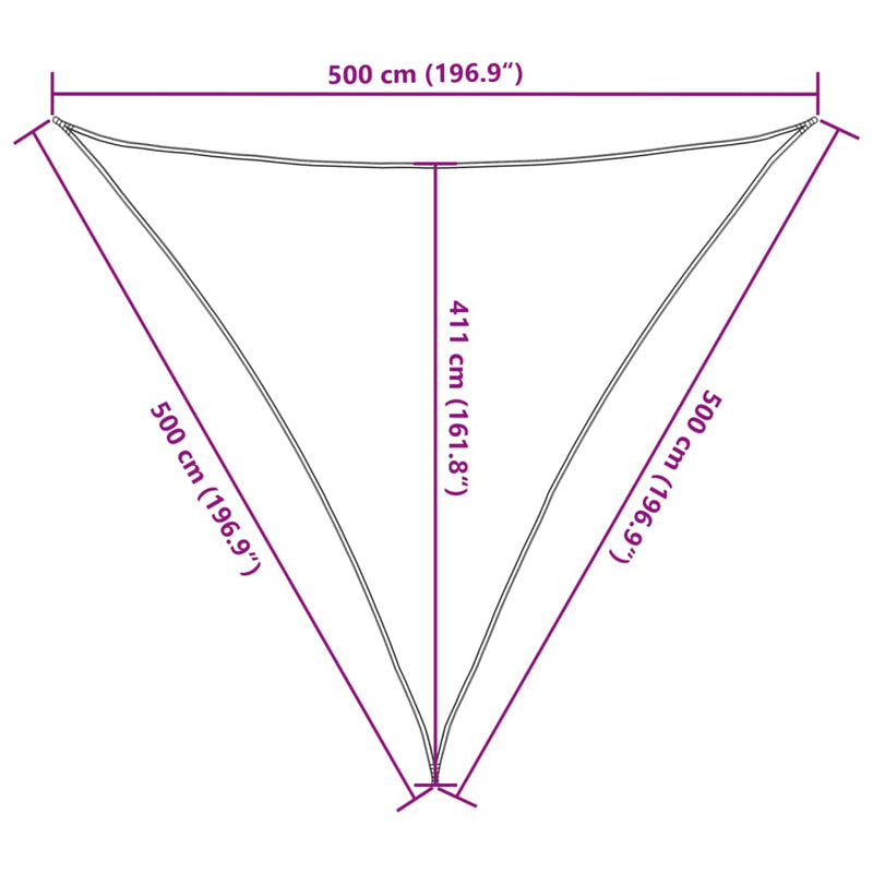 vidaXL HDPE háromszögű napvitorla 5x5x5 m bézs