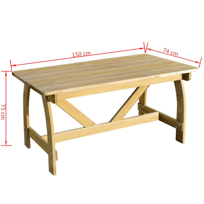 vidaXL impregnált fenyőfa kerti asztal 150 x 74 x 75 cm