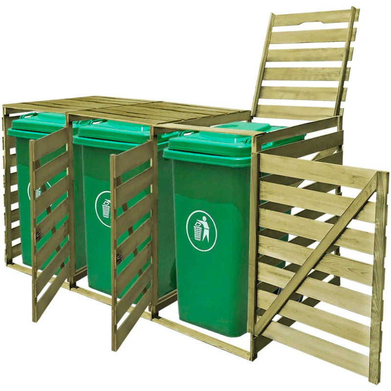 vidaXL impregnált fa tripla kukatároló gurítható szemetes kukához 240L