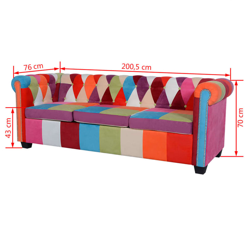 vidaXL 3 személyes szövet Chesterfield kanapé