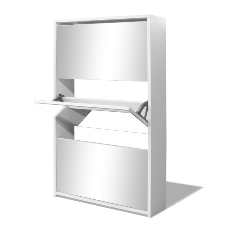 vidaXL 3 szintes fehér cipőszekrény tükörrel 63 x 17 x 102,5 cm
