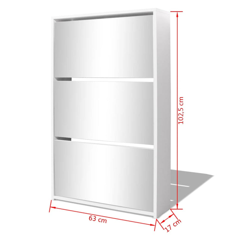 vidaXL 3 szintes fehér cipőszekrény tükörrel 63 x 17 x 102,5 cm
