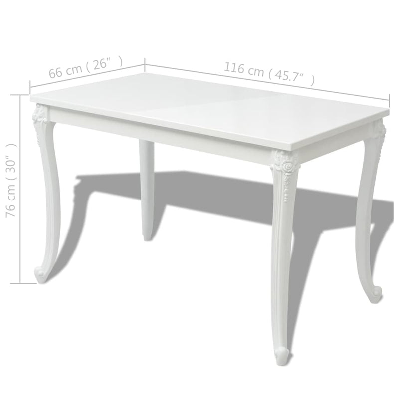 vidaXL fehér magasfényű étkezőasztal 116 x 66 x 76 cm