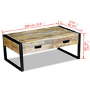 vidaXL 100x60x40 cm tömör mangófa dohányzóasztal 2 fiókkal