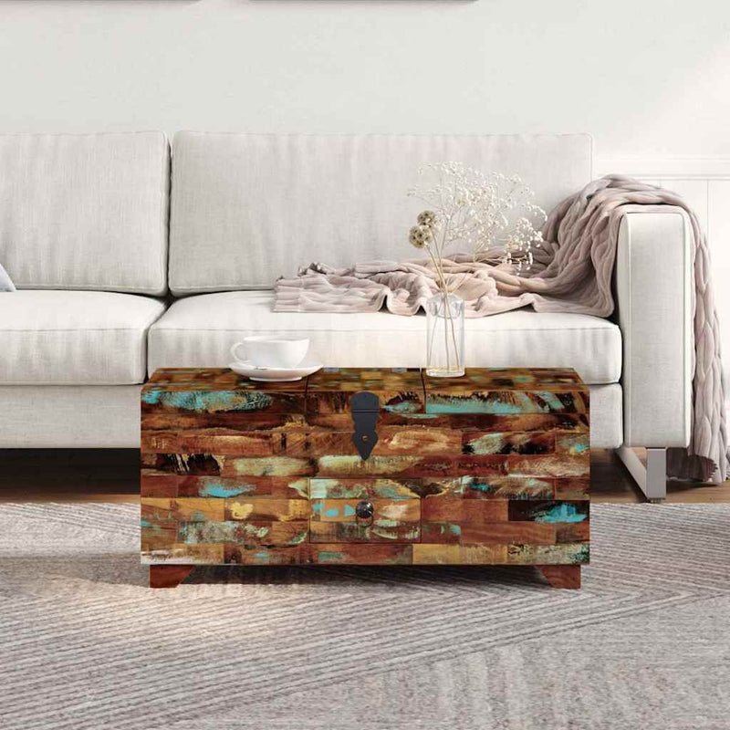 vidaXL ládika dohányzóasztal tömör újrahasznosított fa 80x40x35 cm