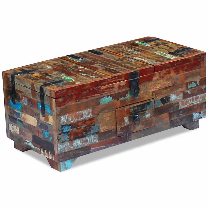 vidaXL ládika dohányzóasztal tömör újrahasznosított fa 80x40x35 cm