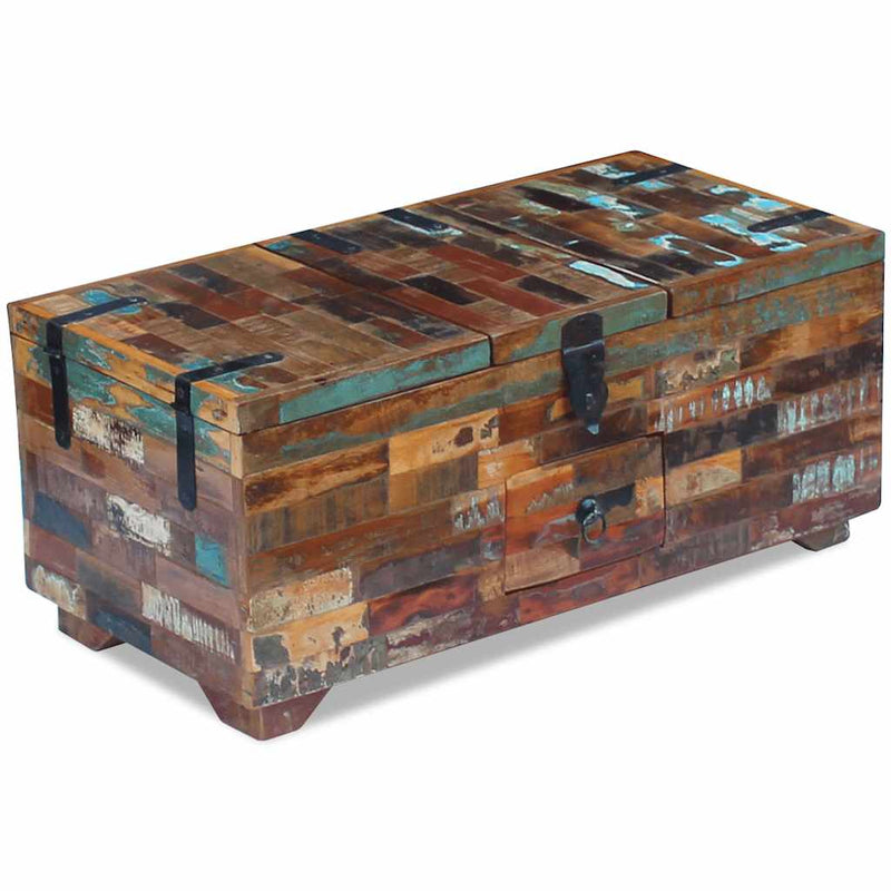 vidaXL ládika dohányzóasztal tömör újrahasznosított fa 80x40x35 cm
