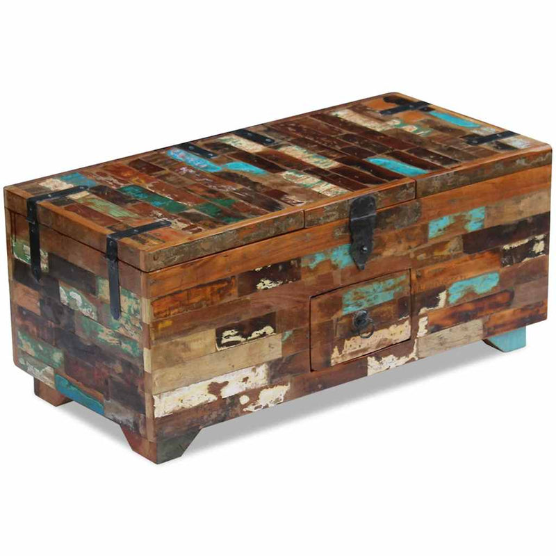 vidaXL ládika dohányzóasztal tömör újrahasznosított fa 80x40x35 cm
