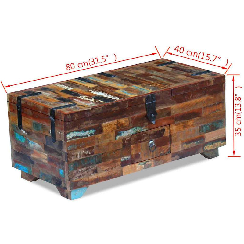 vidaXL ládika dohányzóasztal tömör újrahasznosított fa 80x40x35 cm