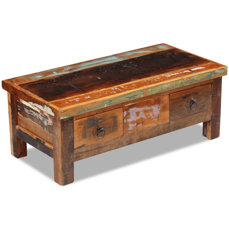 vidaXL tömör újrahasznosított fa fiókos dohányzóasztal 90 x 45 x 35 cm