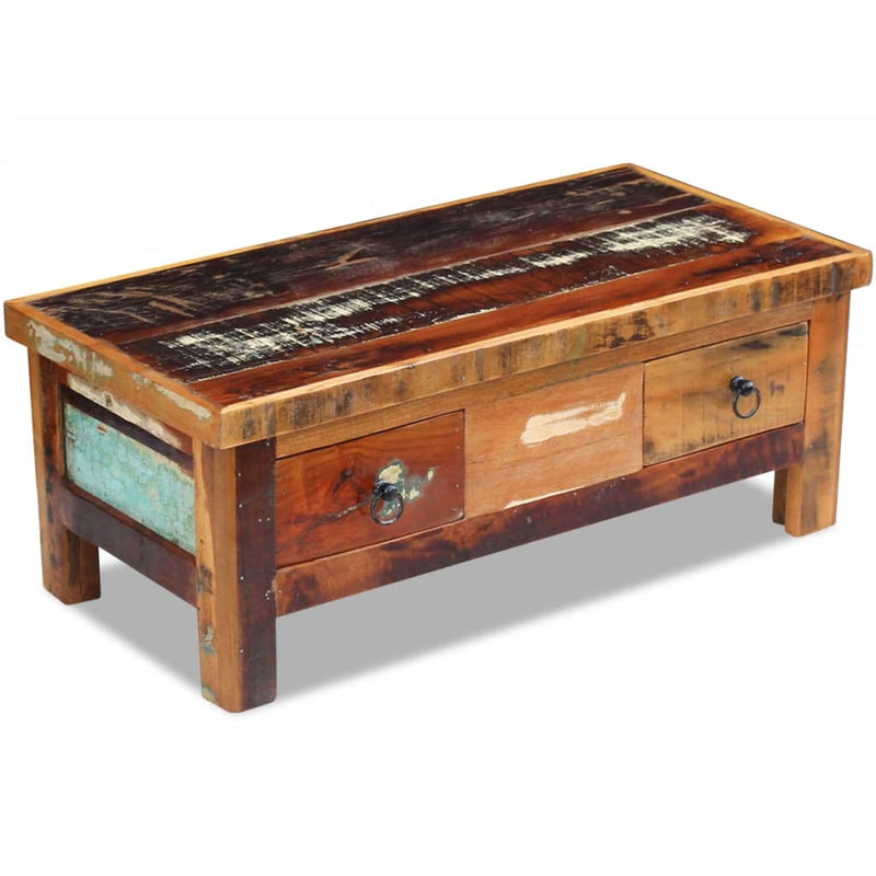 vidaXL tömör újrahasznosított fa fiókos dohányzóasztal 90 x 45 x 35 cm