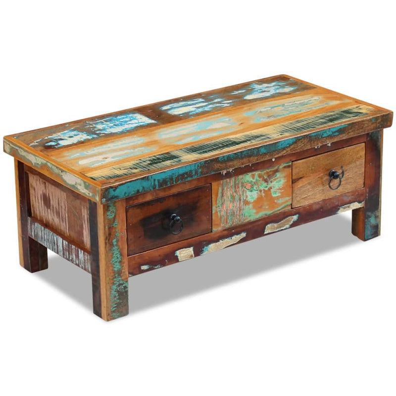 vidaXL tömör újrahasznosított fa fiókos dohányzóasztal 90 x 45 x 35 cm