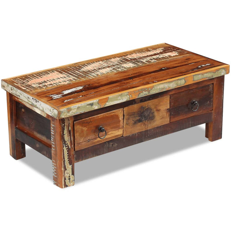 vidaXL tömör újrahasznosított fa fiókos dohányzóasztal 90 x 45 x 35 cm