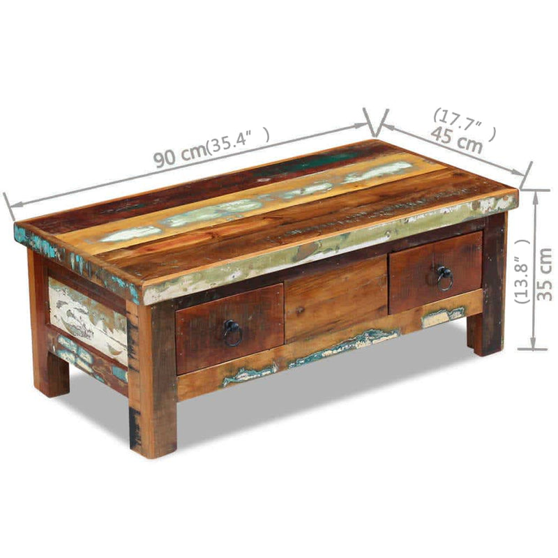 vidaXL tömör újrahasznosított fa fiókos dohányzóasztal 90 x 45 x 35 cm