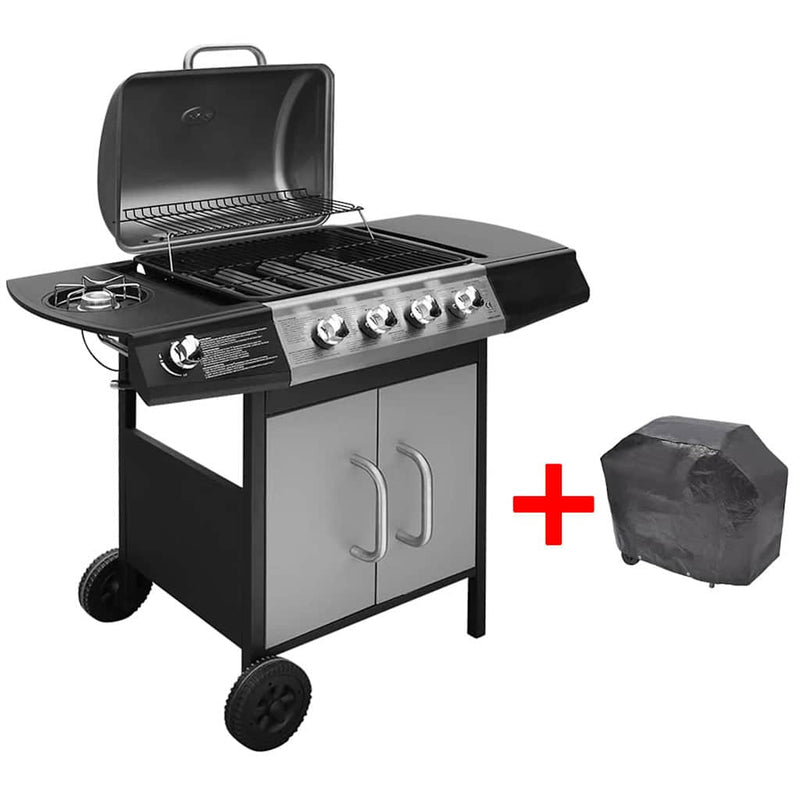 vidaXL fekete és ezüst gáz grillsütő 4+1 sütőfelülettel