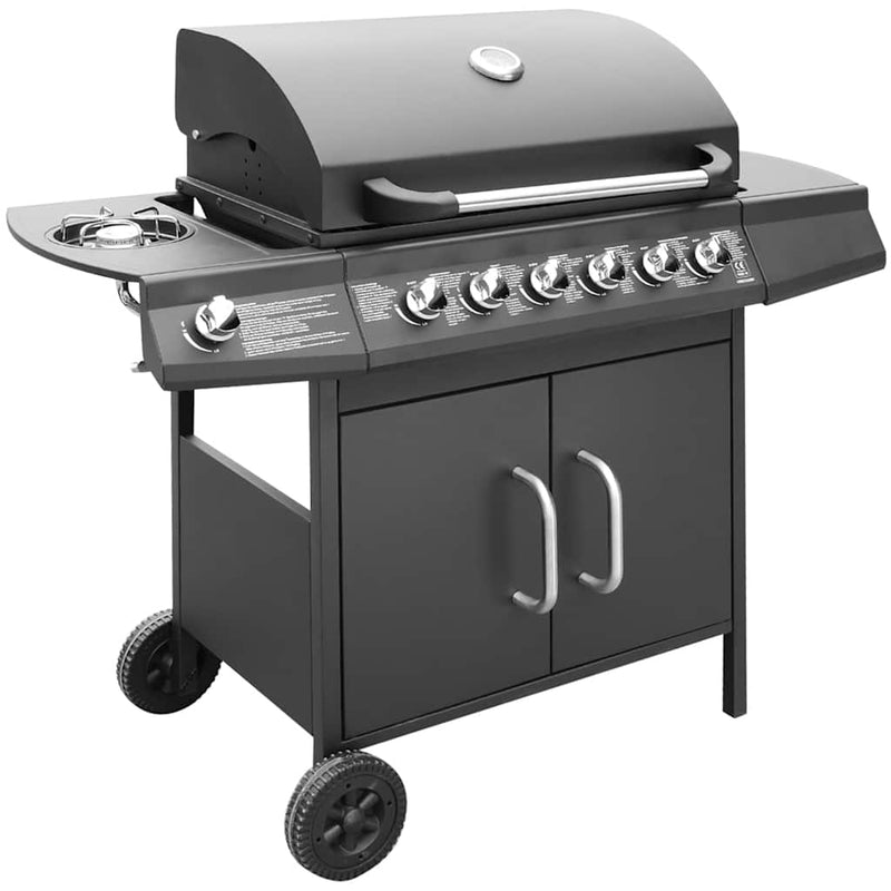 vidaXL fekete gáz grillsütő 6+1 főzőfelülettel