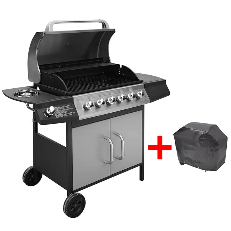 vidaXL fekete és ezüst gáz grillsütő 6+1 fűtőfelülettel