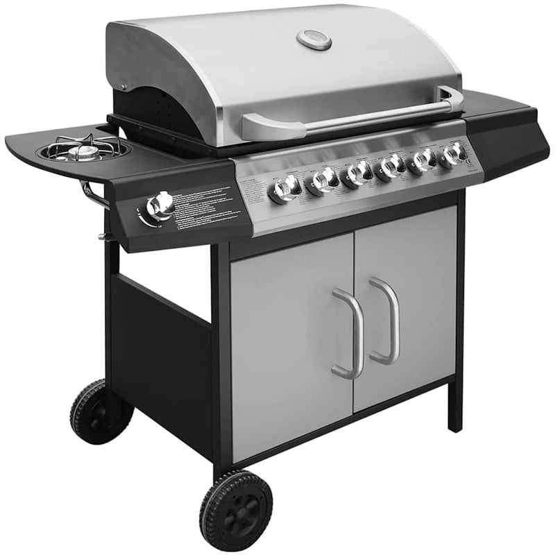 vidaXL fekete és ezüst gáz grillsütő 6+1 fűtőfelülettel