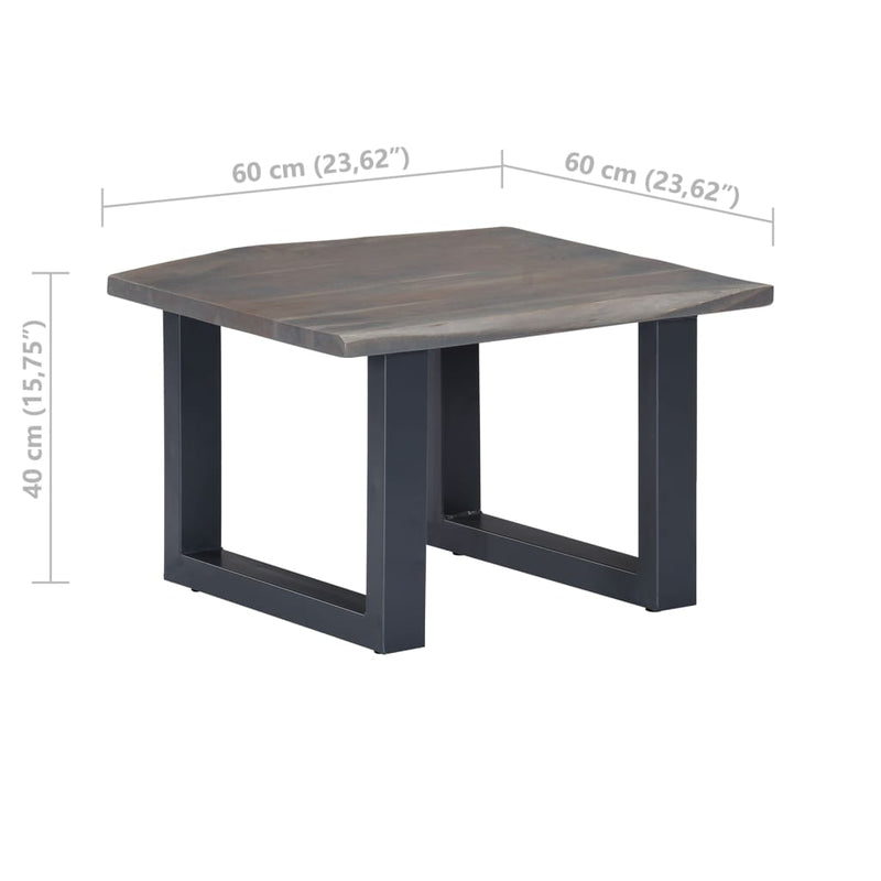 vidaXL szürke tömör akácfa dohányzóasztal természetes éllel 60x60x40cm