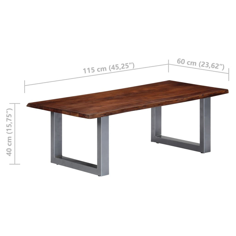 vidaXL tömör akácfa dohányzóasztal természetes szélekkel 115x60x40 cm